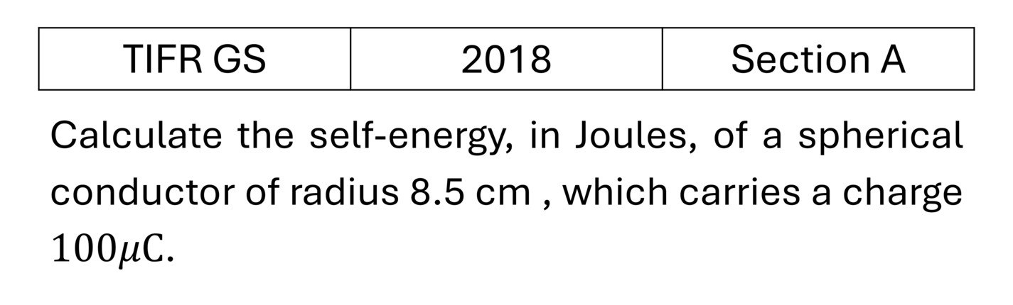 TIFR 2018 A Electrostatics previous year question TIFR_2018_A_Q16