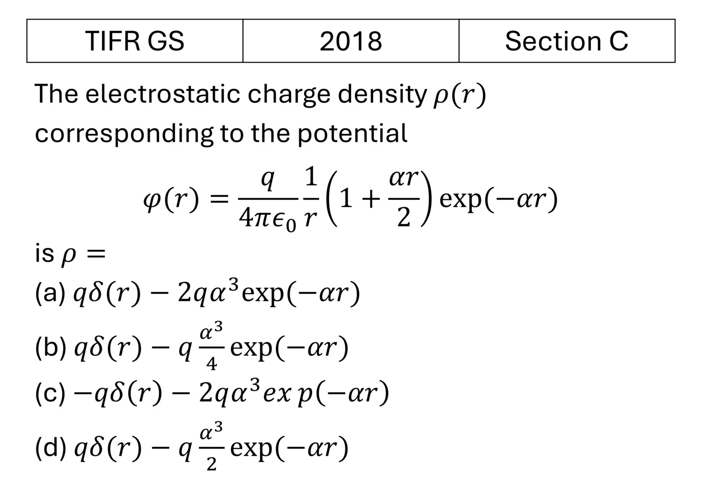 TIFR 2018 C Electrostatics previous year question TIFR_2018_C_Q34