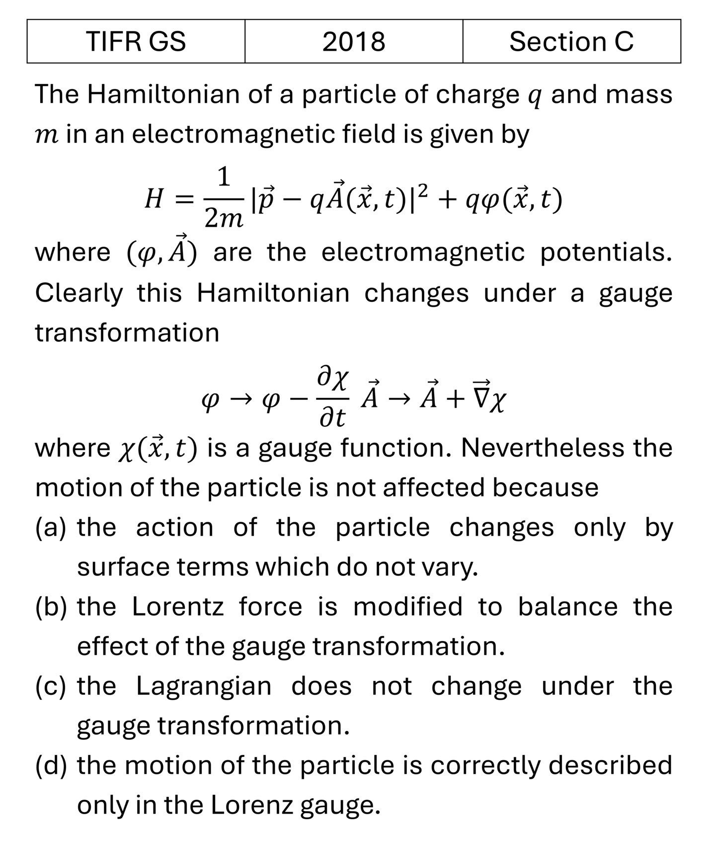 TIFR 2018 C Potential Formulation previous year question TIFR_2018_C_Q35