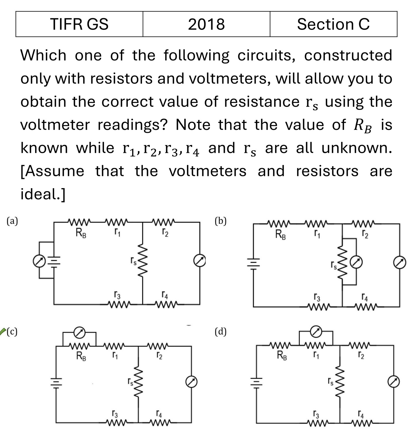 TIFR 2018 C Instruments previous year question TIFR_2018_C_Q40