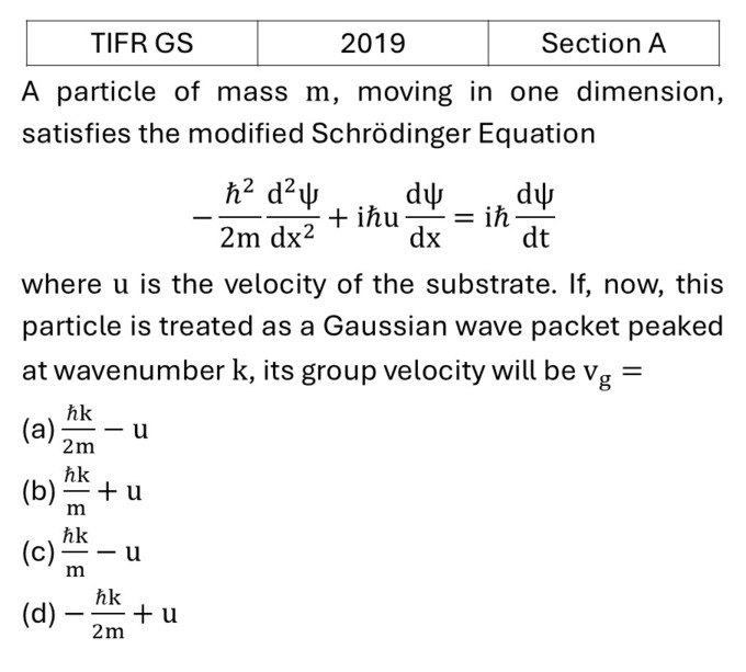 TIFR 2019 A Basic Quantum Mechanics previous year question TIFR_2019_A_Q19