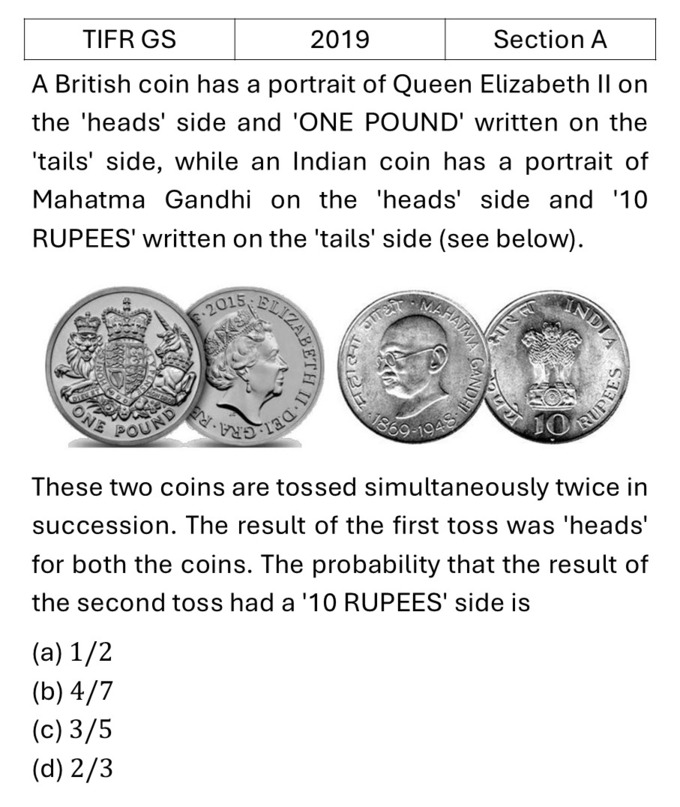 TIFR 2019 A Probability previous year question TIFR_2019_A_Q4