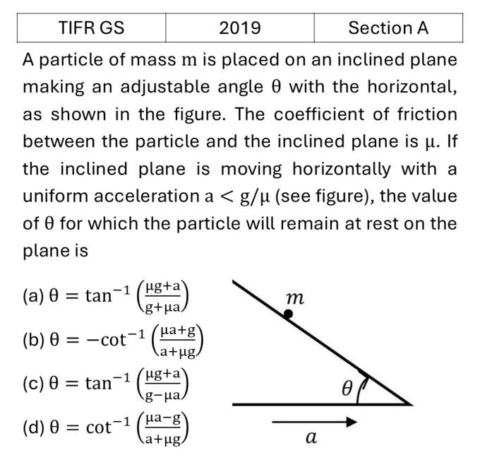 TIFR 2019 A Basic Mechanics previous year question TIFR_2019_A_Q6