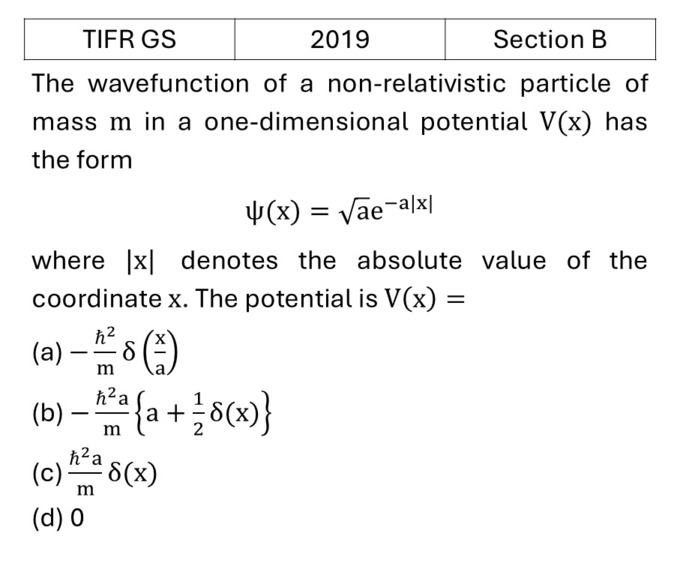 TIFR 2019 B Basic Quantum Mechanics previous year question TIFR_2019_B_Q11