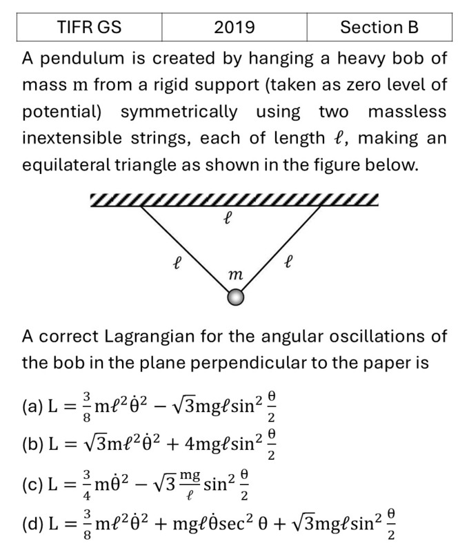 TIFR 2019 B Lagrangian and Hamiltonian previous year question TIFR_2019_B_Q3