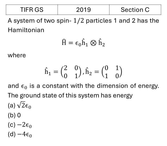 TIFR 2019 C Basic Quantum Mechanics previous year question TIFR_2019_C_Q10