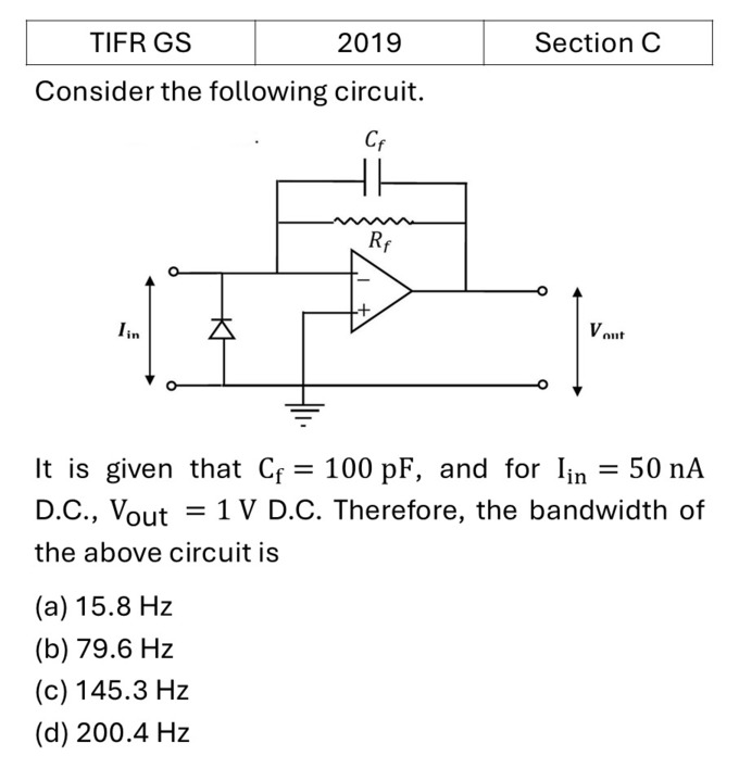 TIFR 2019 C OPAMP previous year question TIFR_2019_C_Q13