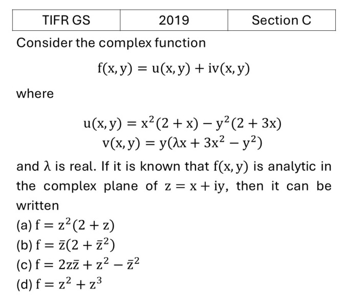 TIFR 2019 C Complex Analysis previous year question TIFR_2019_C_Q2