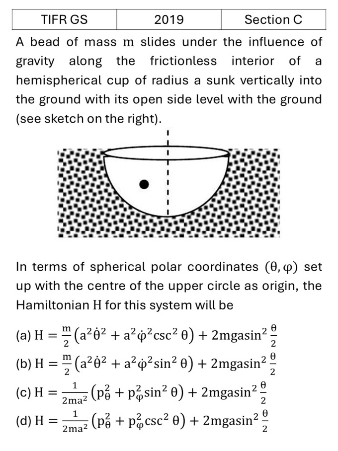 TIFR 2019 C Lagrangian and Hamiltonian previous year question TIFR_2019_C_Q3