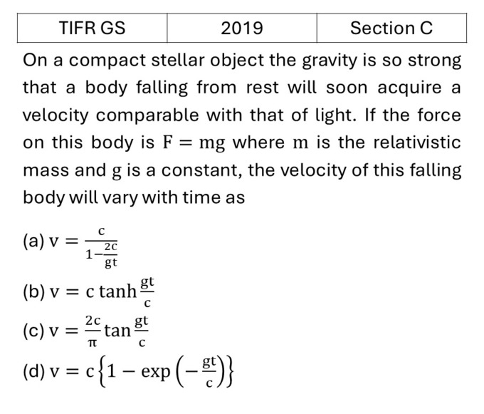 TIFR 2019 C Special theory of relativity previous year question TIFR_2019_C_Q4
