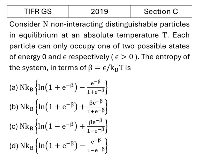 TIFR 2019 C Laws of thermodynamics previous year question TIFR_2019_C_Q8