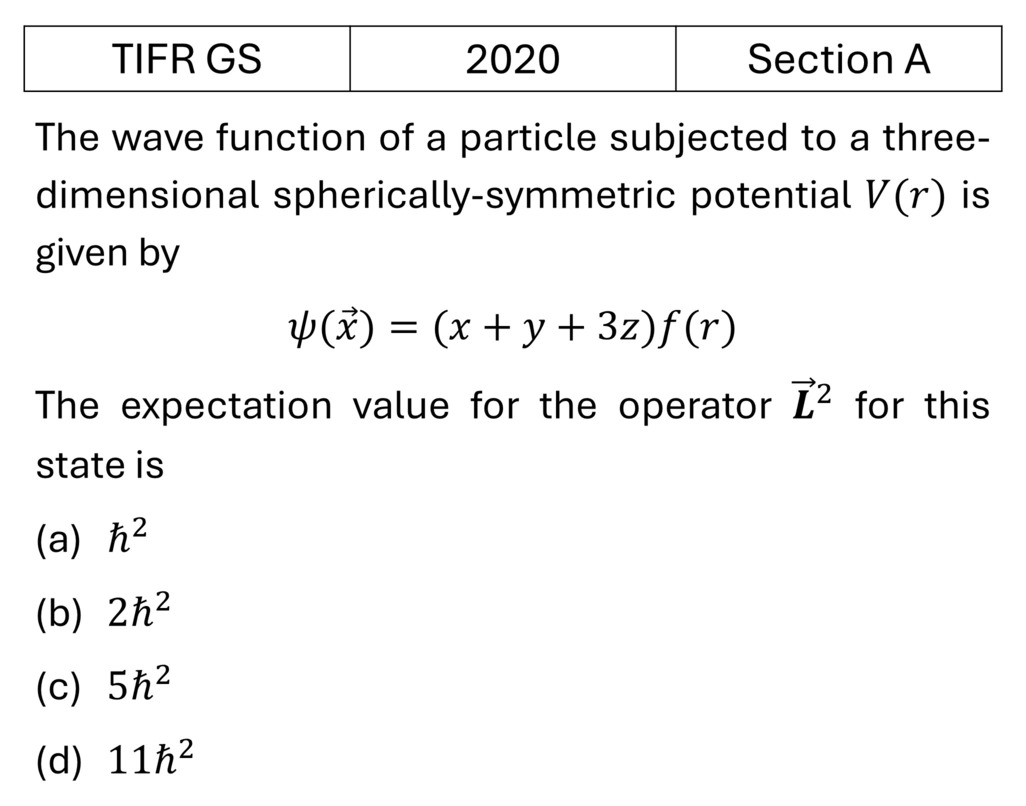 TIFR 2020 A Angular momentum and hydrogen atom previous year question TIFR_2020_A_Q18