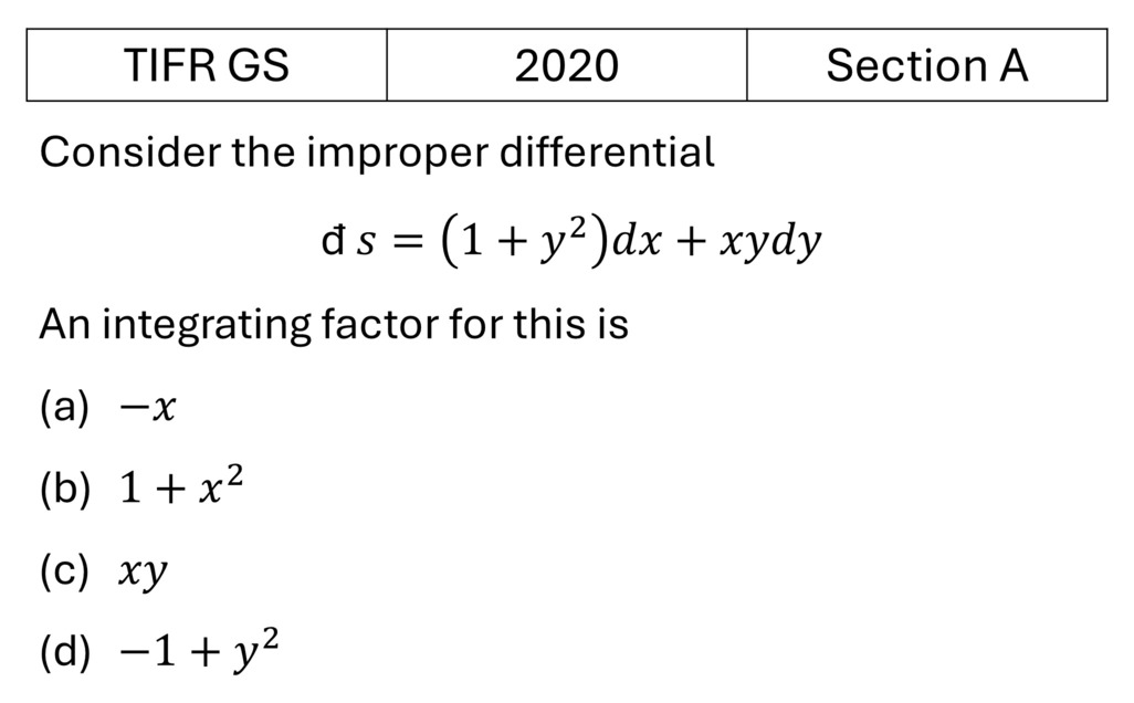 TIFR 2020 A Differential Equations previous year question TIFR_2020_A_Q4