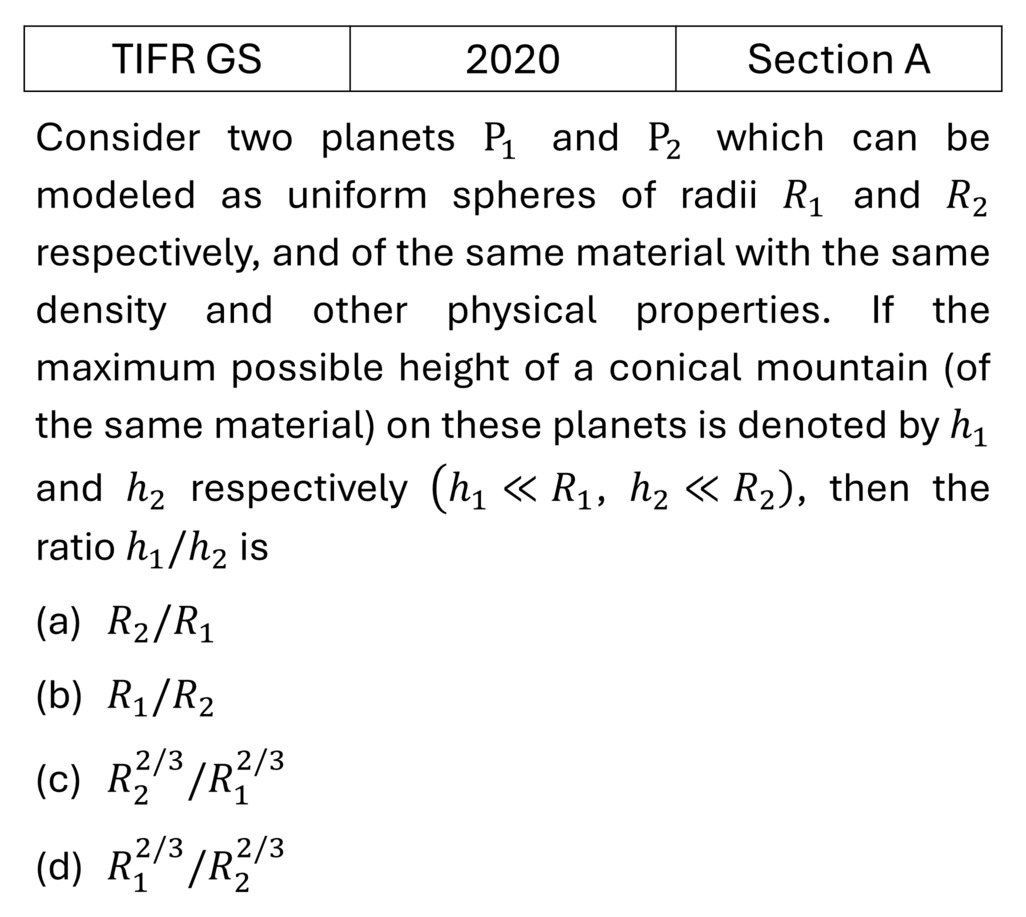TIFR 2020 A Central Forces, Gravitation and Universe previous year question TIFR_2020_A_Q8