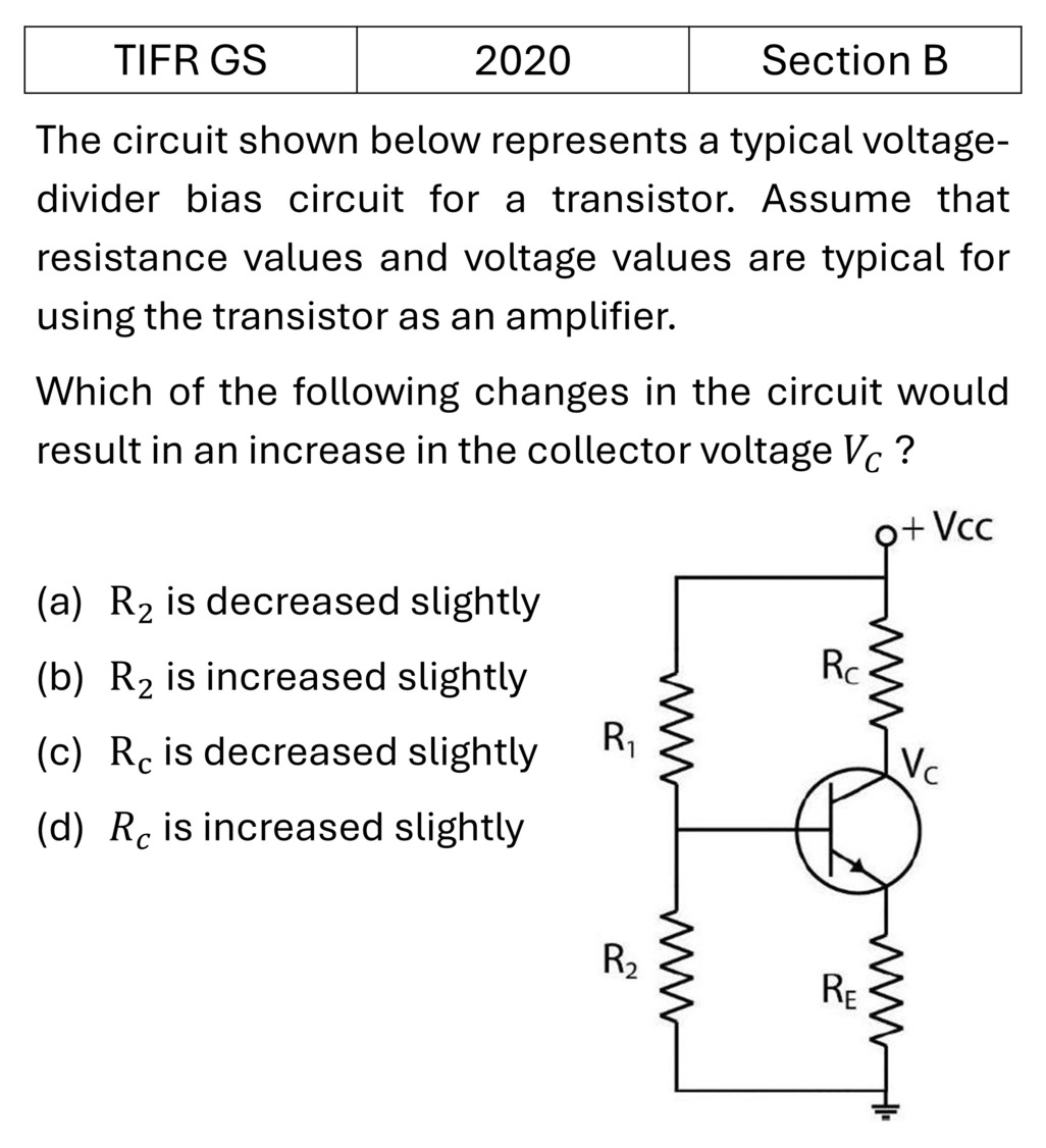 TIFR 2020 B Transistors previous year question TIFR_2020_B_Q11