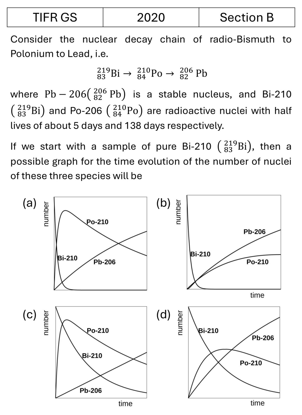 TIFR 2020 B Radioactivity previous year question TIFR_2020_B_Q13