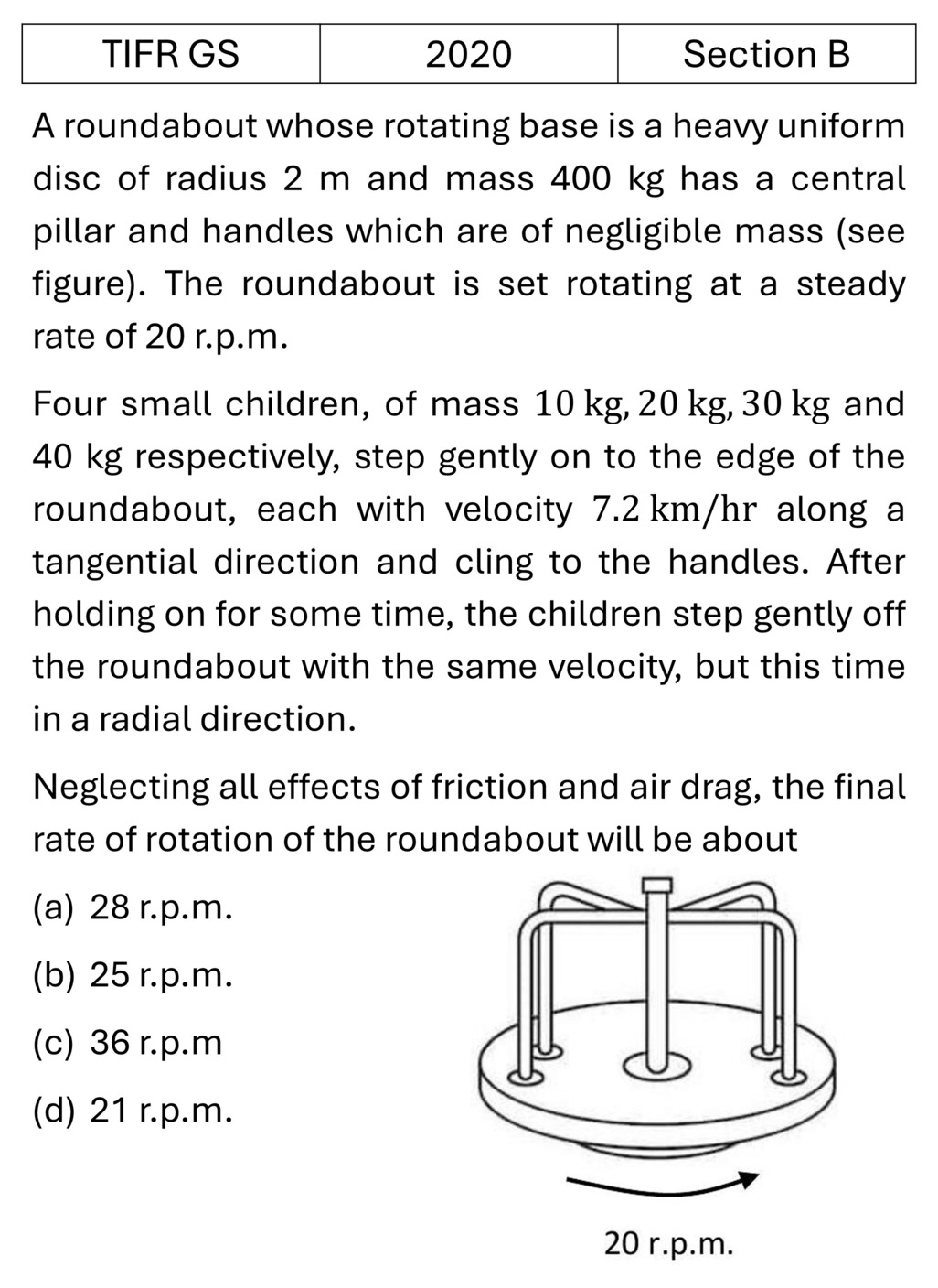 TIFR 2020 B Rotational Motion previous year question TIFR_2020_B_Q3