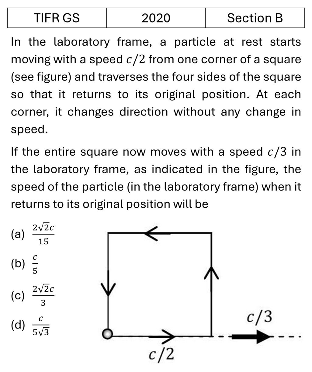 TIFR 2020 B Special theory of relativity previous year question TIFR_2020_B_Q4