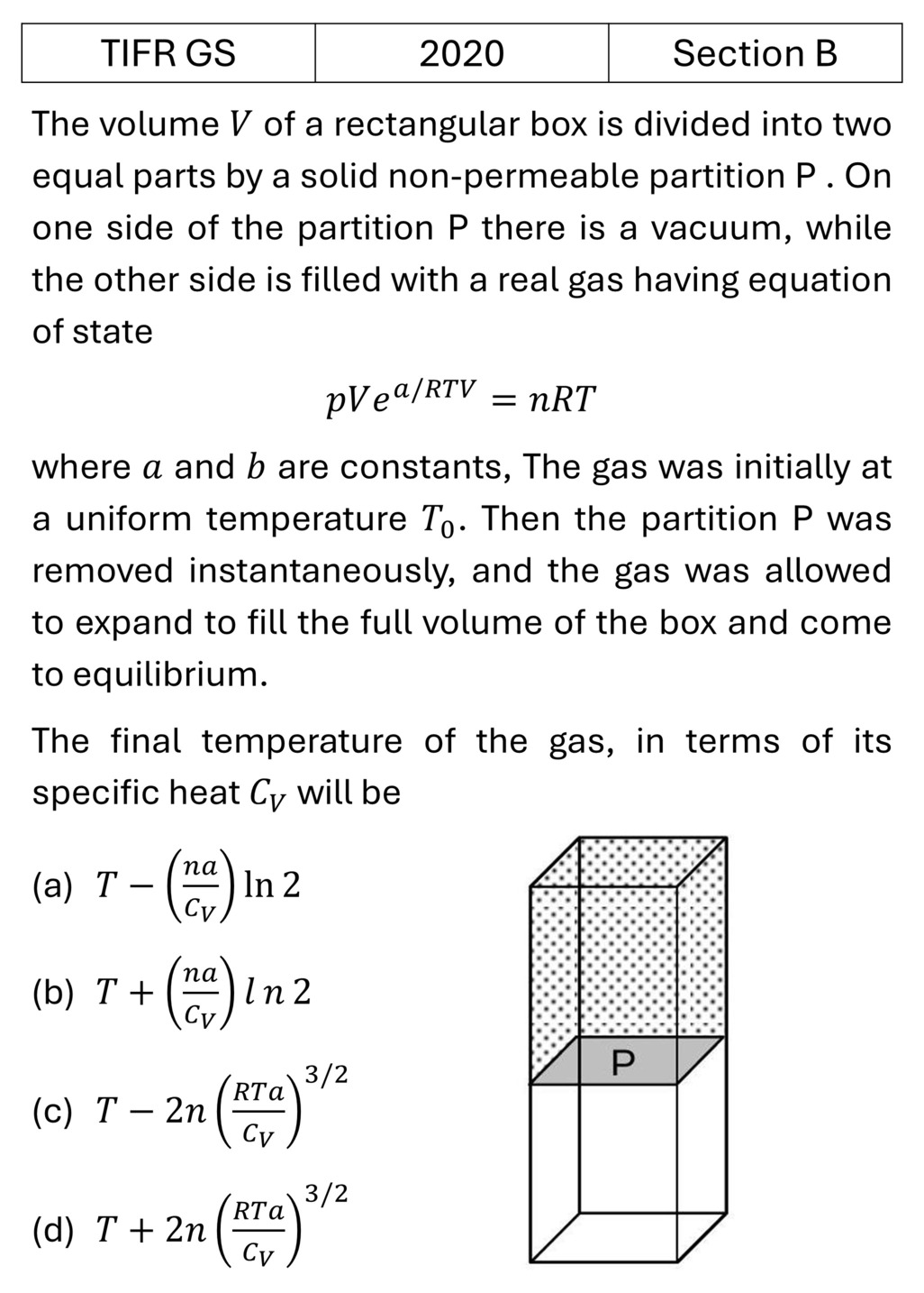 TIFR 2020 B Laws of thermodynamics previous year question TIFR_2020_B_Q7