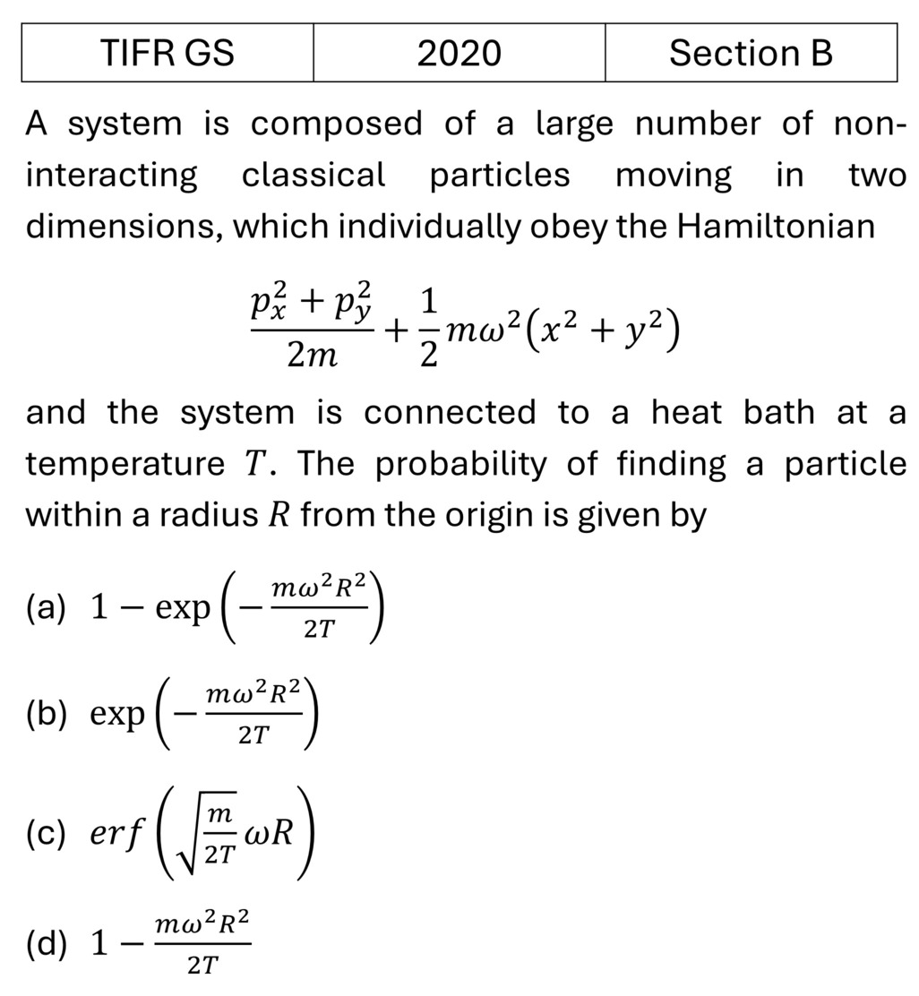 TIFR 2020 B Canonical Ensemble previous year question TIFR_2020_B_Q8