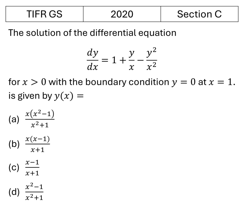 TIFR 2020 C Differential Equations previous year question TIFR_2020_C_Q1