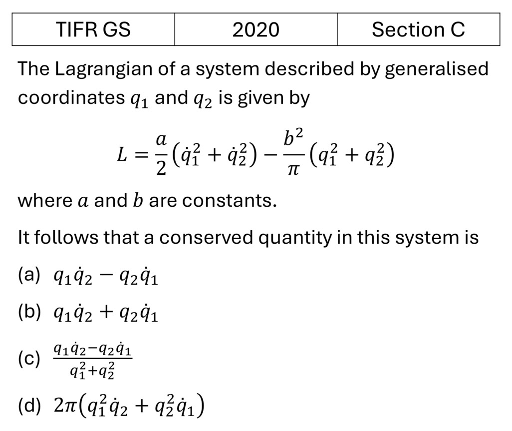TIFR 2020 C Lagrangian and Hamiltonian previous year question TIFR_2020_C_Q4