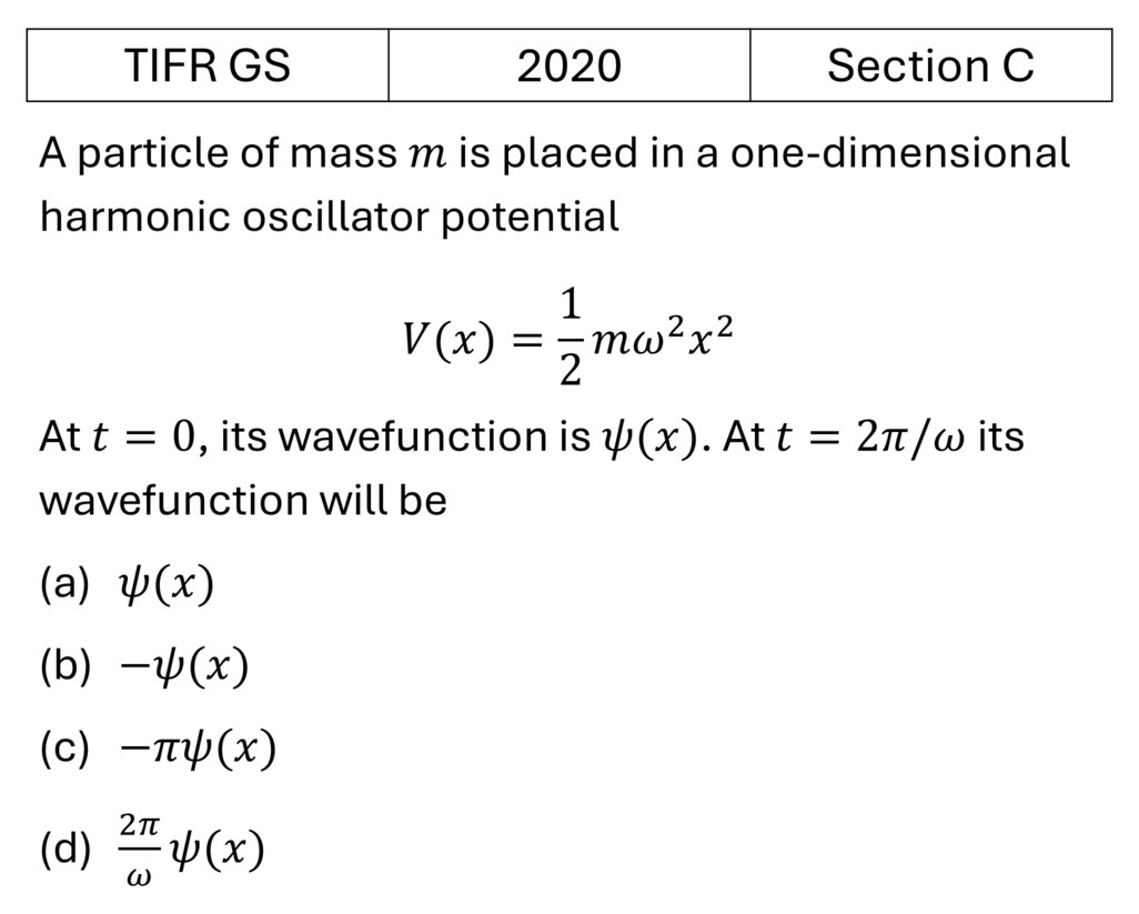 TIFR 2020 C Basic Quantum Mechanics previous year question TIFR_2020_C_Q9