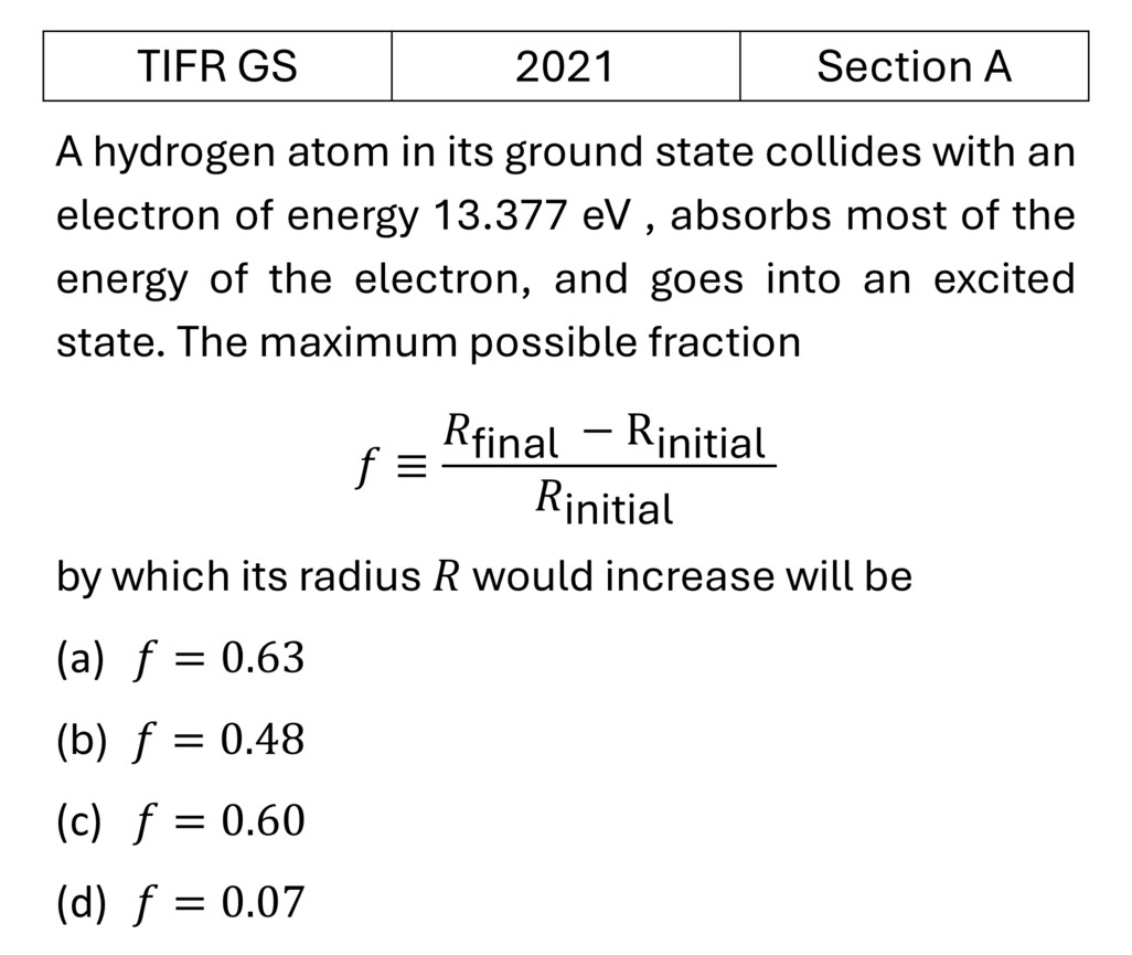 TIFR 2021 A Bohar model previous year question TIFR_2021_A_Q10