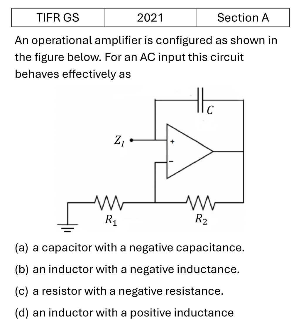 TIFR 2021 A OPAMP previous year question TIFR_2021_A_Q23