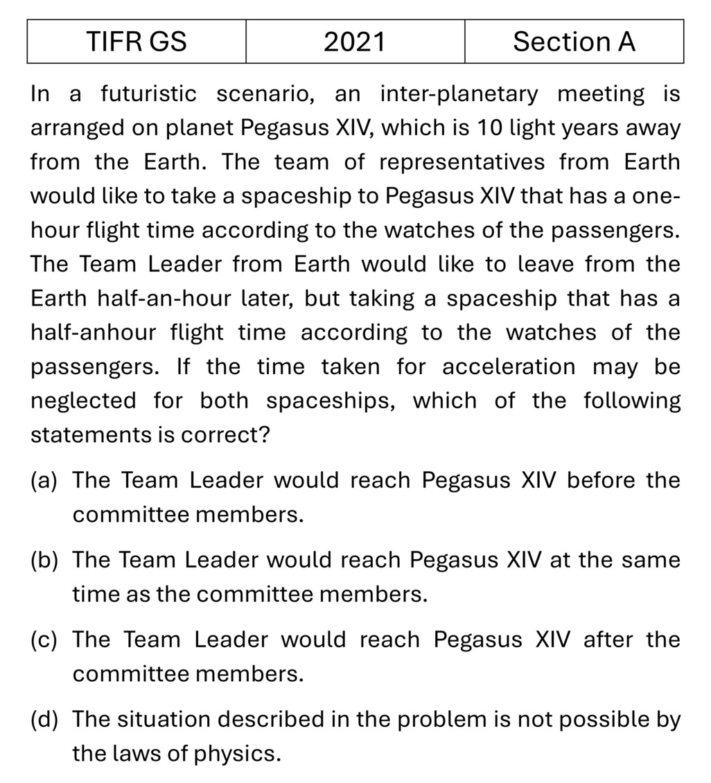 TIFR 2021 A Special theory of relativity previous year question TIFR_2021_A_Q5