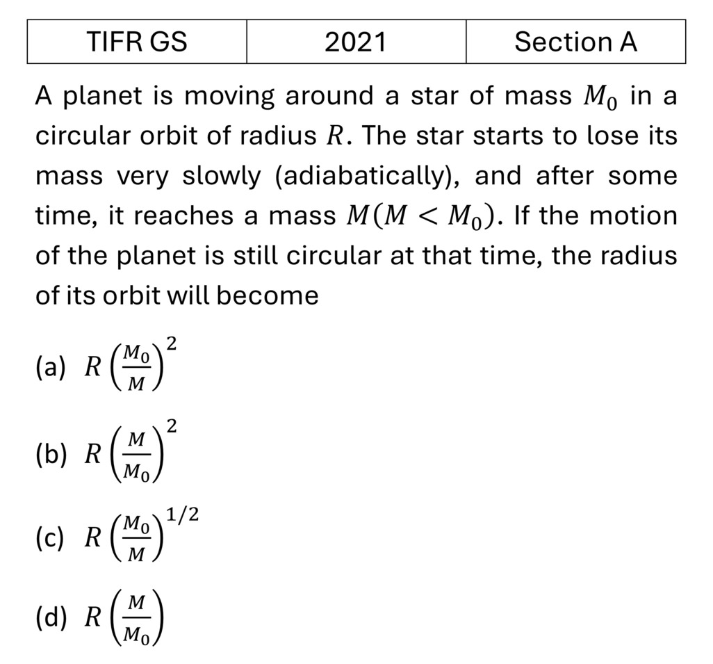 TIFR 2021 A Central Forces, Gravitation and Universe previous year question TIFR_2021_A_Q6