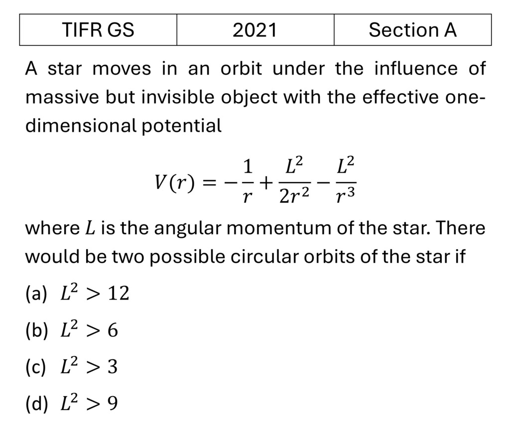 TIFR 2021 A Central Forces, Gravitation and Universe previous year question TIFR_2021_A_Q7