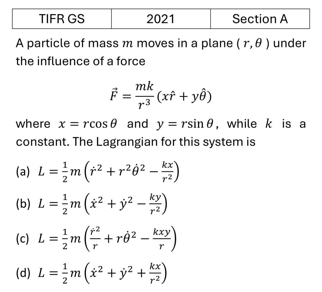 TIFR 2021 A Lagrangian and Hamiltonian previous year question TIFR_2021_A_Q8