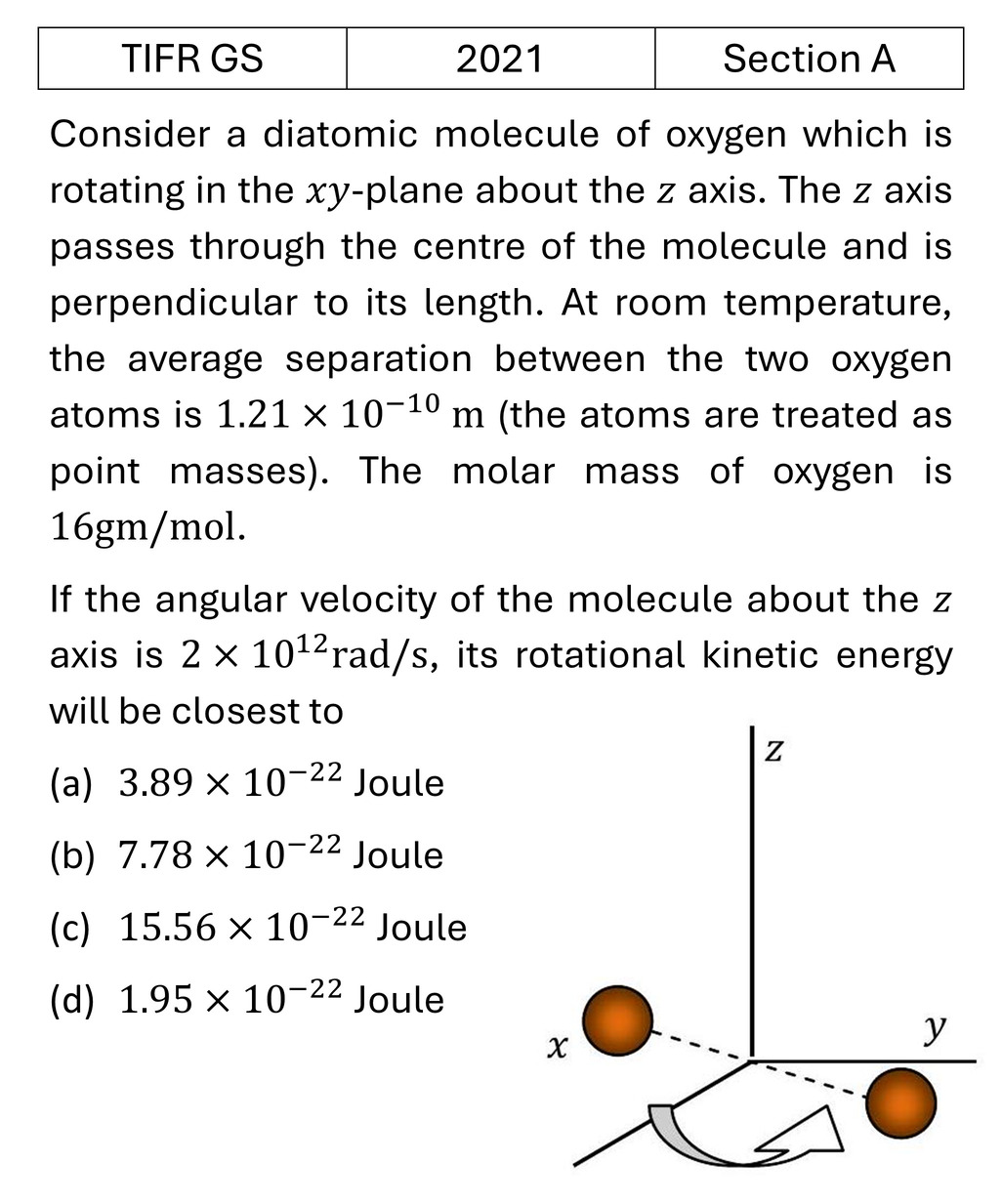 TIFR 2021 A Molecular Physics previous year question TIFR_2021_A_Q9
