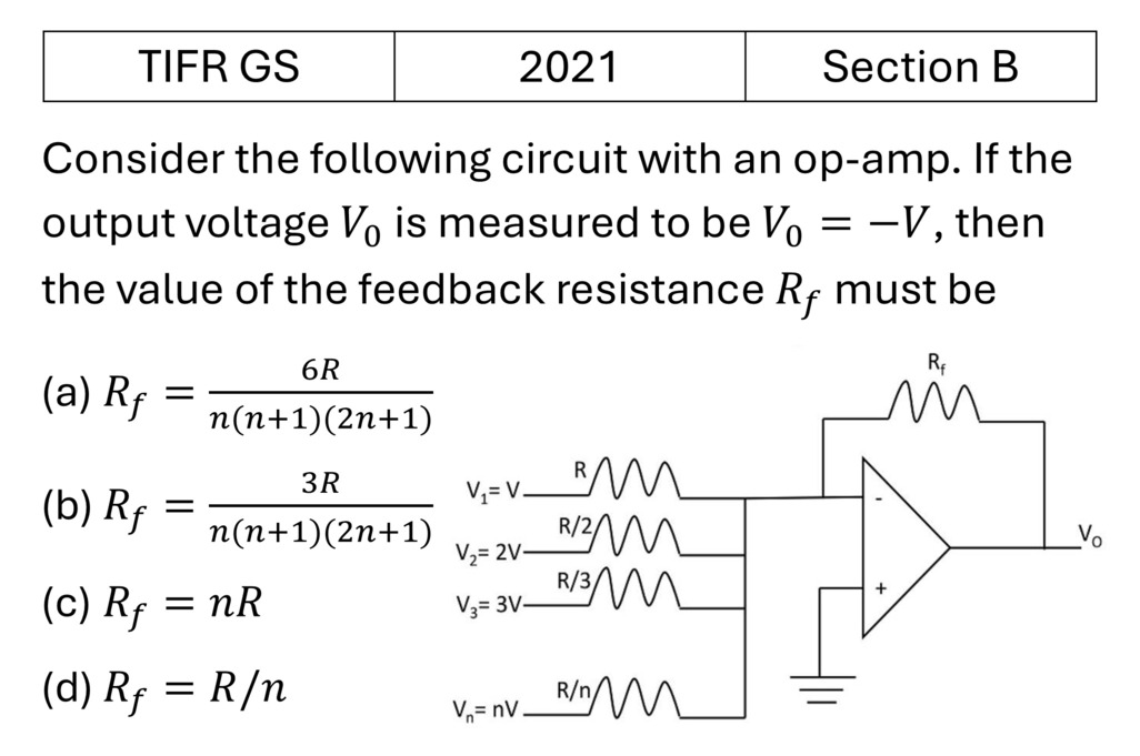 TIFR 2021 B OPAMP previous year question TIFR_2021_B_Q13