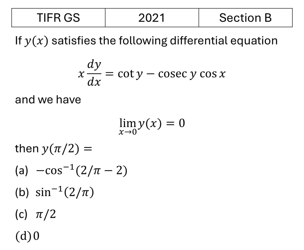 TIFR 2021 B Differential Equations previous year question TIFR_2021_B_Q2