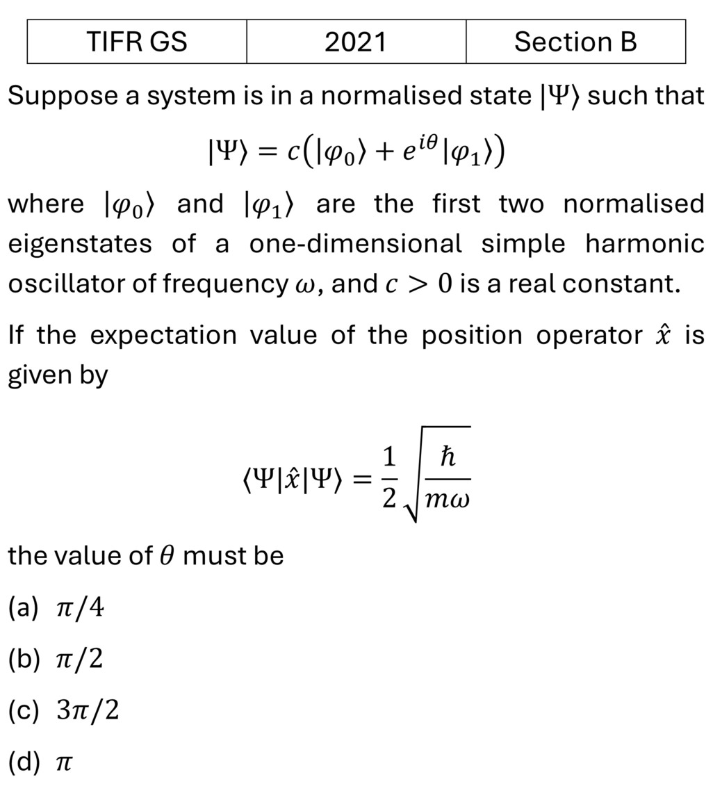 TIFR 2021 B Quantum Harmonic Oscillator previous year question TIFR_2021_B_Q6