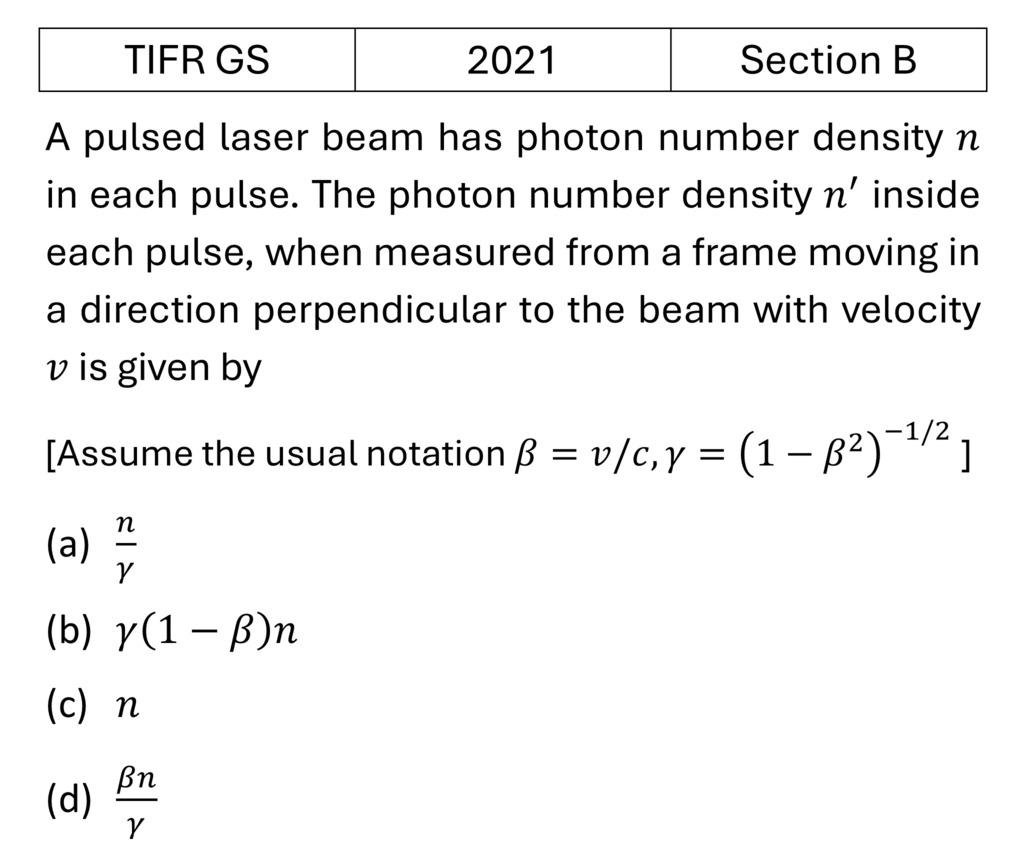 TIFR 2021 B Special theory of relativity previous year question TIFR_2021_B_Q8