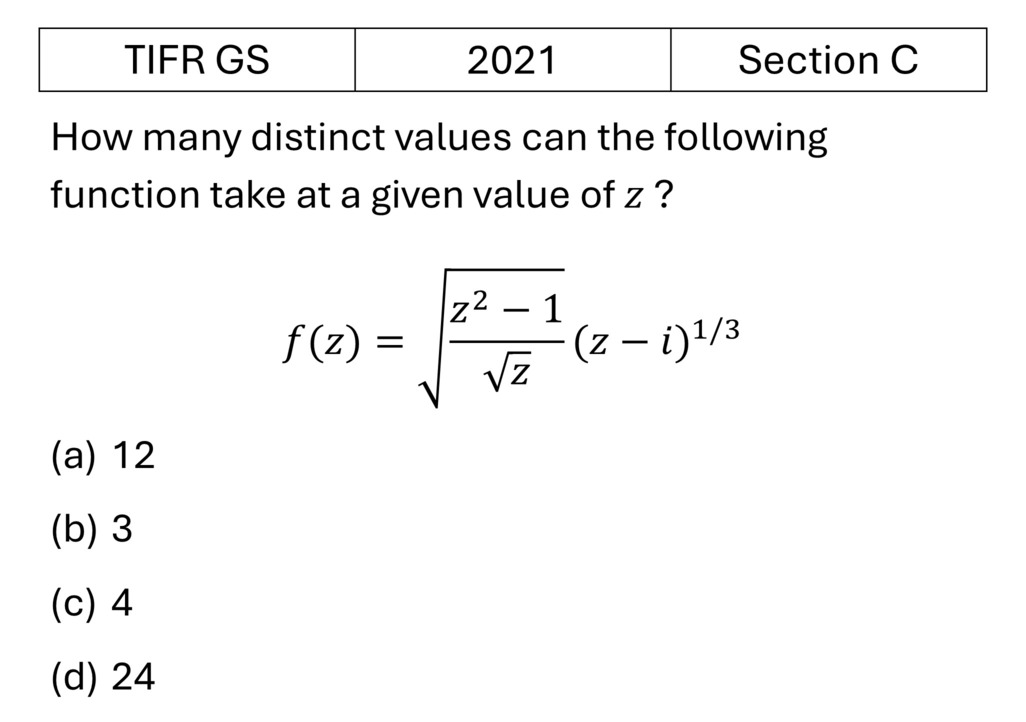 TIFR 2021 C Complex Analysis previous year question TIFR_2021_C_Q1