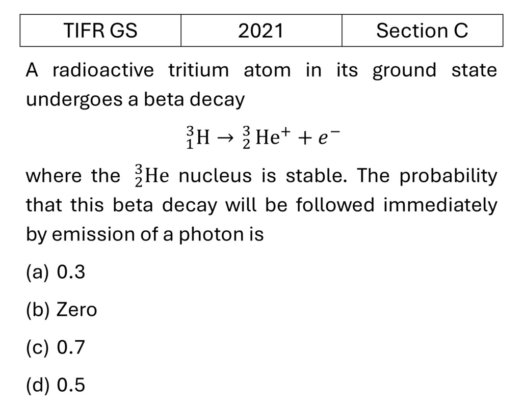 TIFR 2021 C Radioactivity previous year question TIFR_2021_C_Q12
