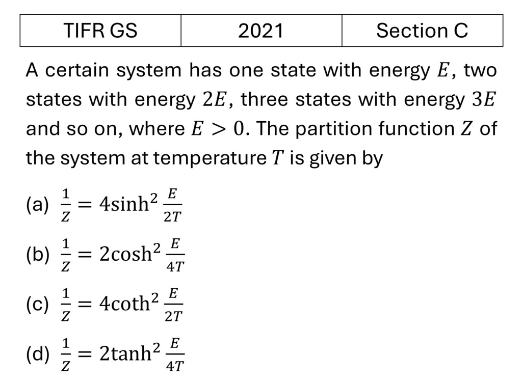 TIFR 2021 C Canonical Ensemble previous year question TIFR_2021_C_Q8
