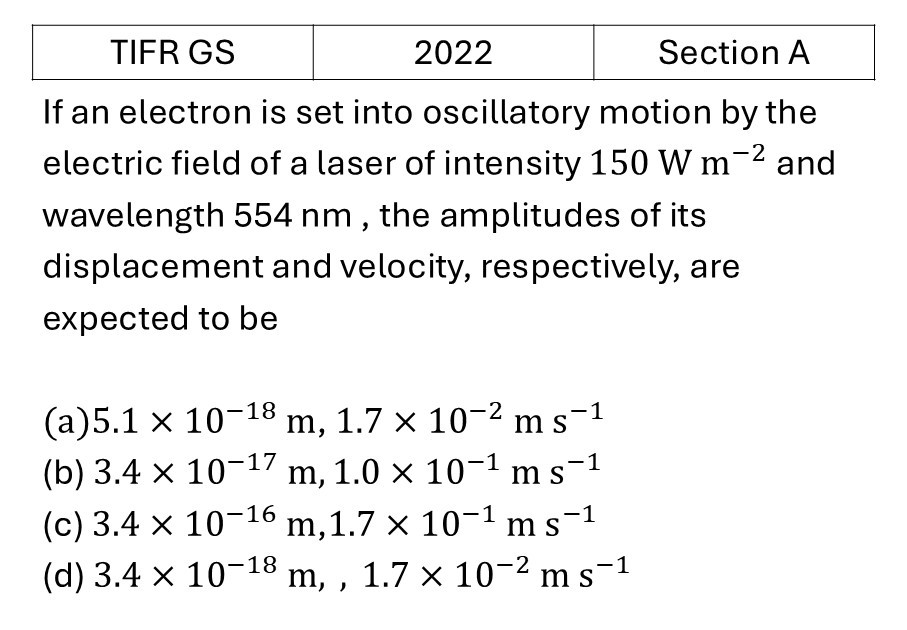 TIFR 2022 A EM Waves previous year question TIFR_2022_A_Q12