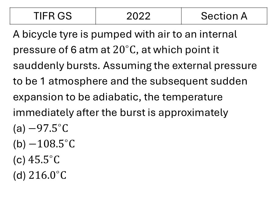 TIFR 2022 A Laws of thermodynamics previous year question TIFR_2022_A_Q13