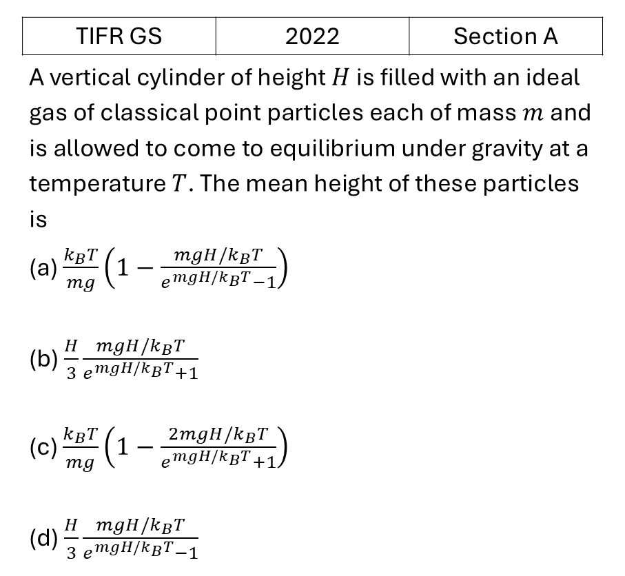 TIFR 2022 A Canonical Ensemble previous year question TIFR_2022_A_Q14