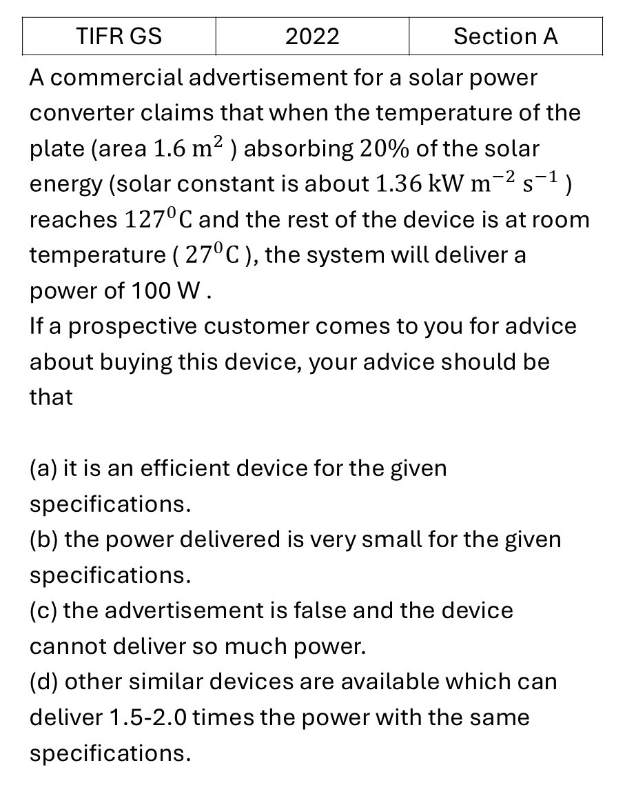 TIFR 2022 A Instruments previous year question TIFR_2022_A_Q16