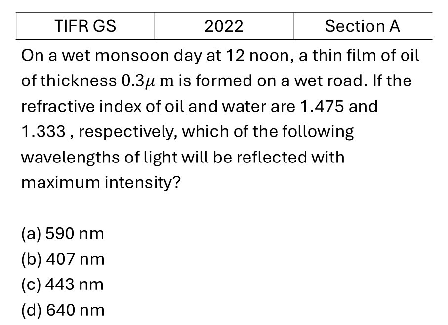 TIFR 2022 A Interference previous year question TIFR_2022_A_Q21