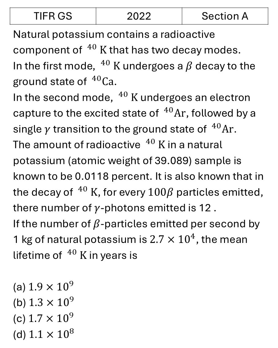TIFR 2022 A Radioactivity previous year question TIFR_2022_A_Q24
