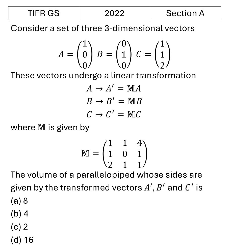TIFR 2022 A Matrices previous year question TIFR_2022_A_Q3