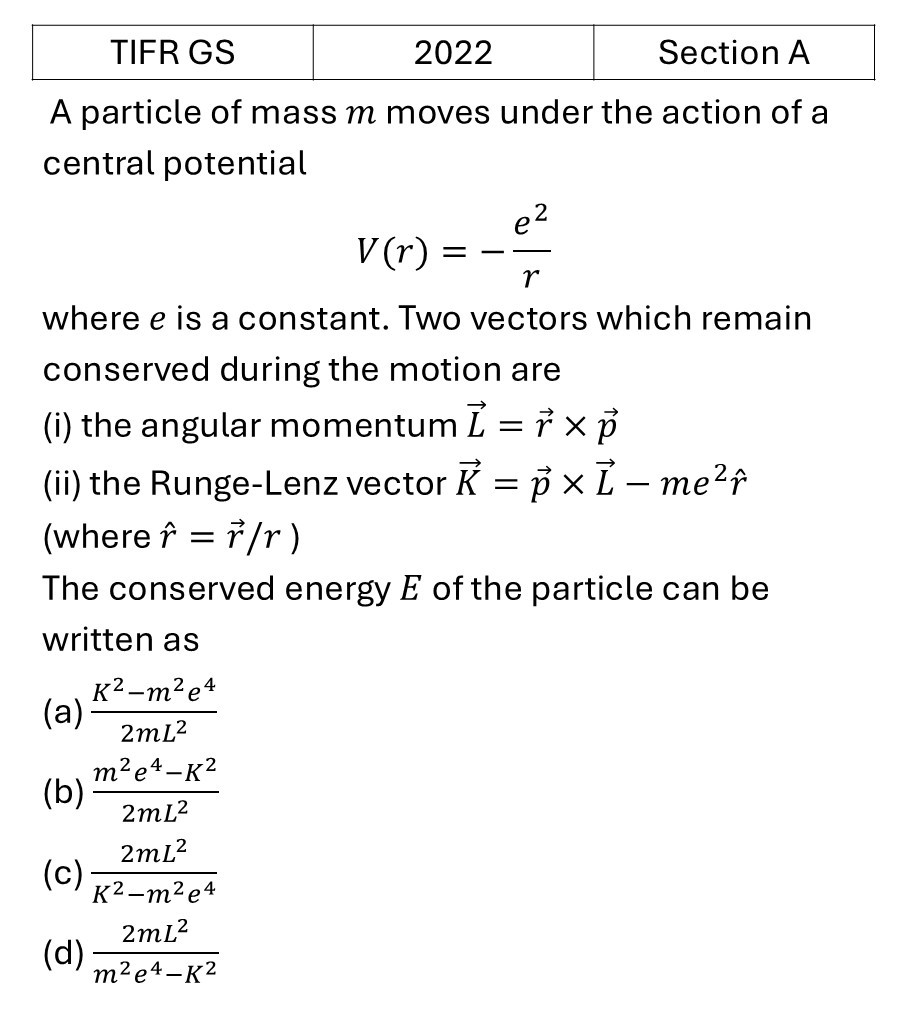 TIFR 2022 A Central Forces, Gravitation and Universe previous year question TIFR_2022_A_Q5