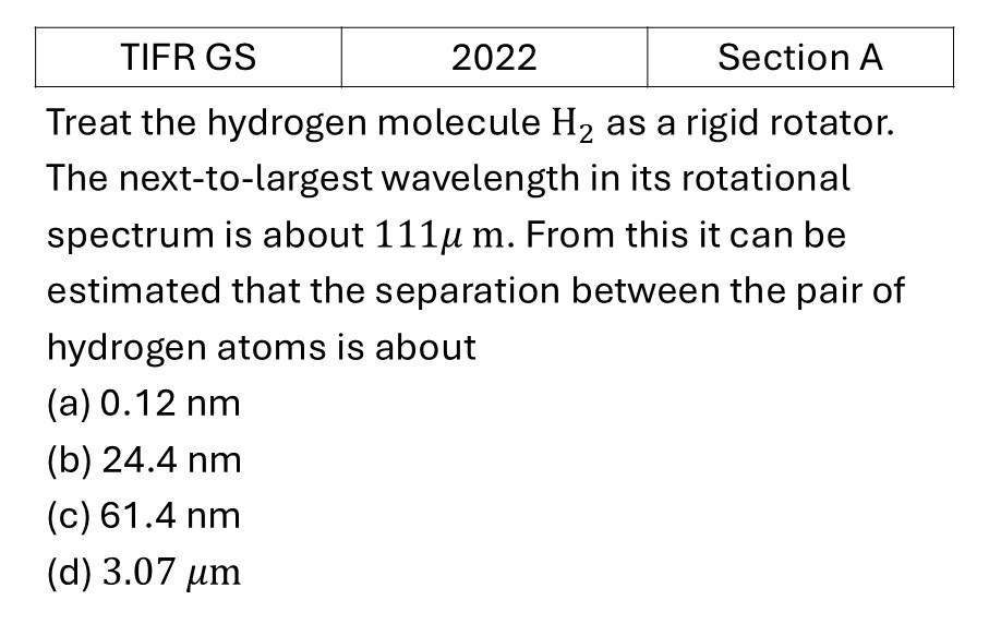 TIFR 2022 A Molecular Physics previous year question TIFR_2022_A_Q9
